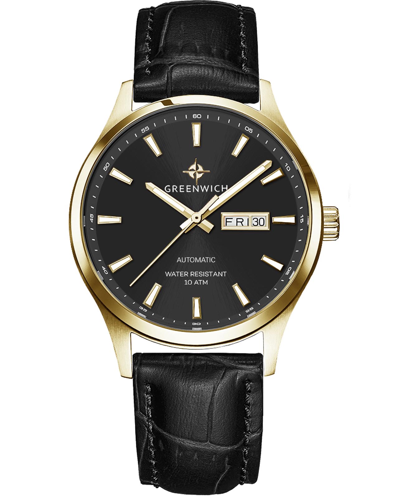 Greenwich Greenwich Good Luck GW 054.21.33  GW 054.21.33 механические мужские часы черный циферблат, браслет кожаный — вид спереди